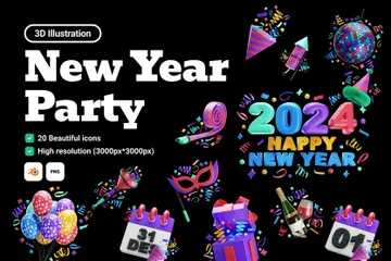 New Year Party 3D Icon Pack