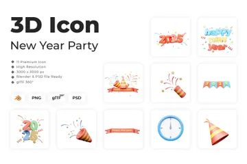 New Year Party 3D Icon Pack