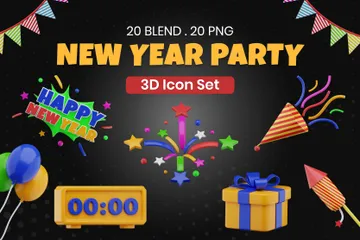 New Year Party 3D Icon Pack