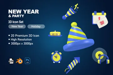 New Year Party 3D Icon Pack