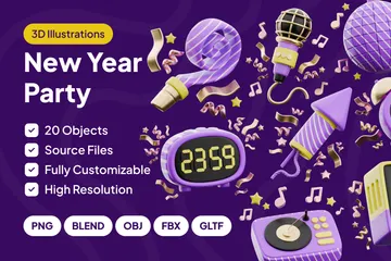 New Year Party 3D Icon Pack