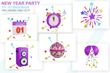New Year Party 3D Icon Pack