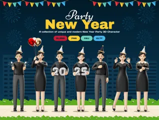 New Year Party Celebration 3D Illustration Pack