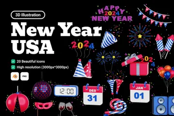 New Year USA 3D Icon Pack