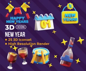 新年パーティー 3D Iconパック