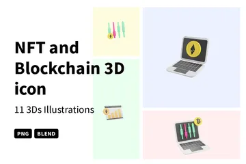 NFT e Blockchain Pacote de Icon 3D