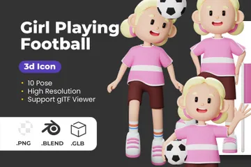 Niña jugando futbol Paquete de Illustration 3D