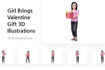 Chica trae regalo de San Valentín Paquete de Illustration 3D