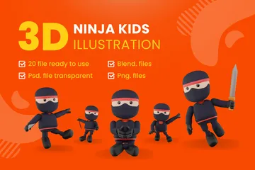 Ninja-Kinder 3D Illustration Pack