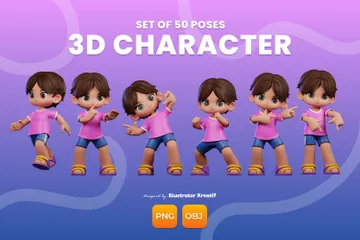 Niño de dibujos animados con camisa rosa Paquete de Illustration 3D