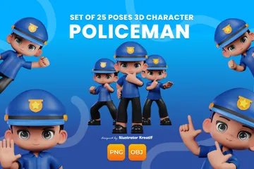 Figura de niño de un oficial de policía Paquete de Illustration 3D