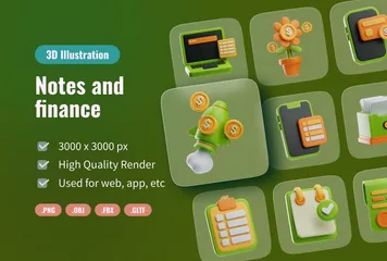 Notes And Finance 3D Icon Pack
