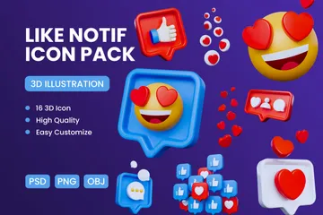 Notificação de curtidas em mídias sociais Pacote de Icon 3D