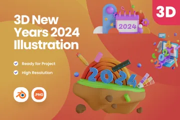 Nouvel An 2024 Pack 3D Illustration
