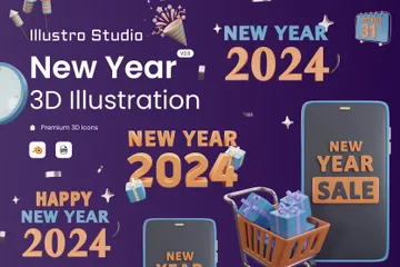 Nouvel An 2024 3D Illustration Pack