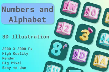 数字とアルファベットのブロック 3D Iconパック