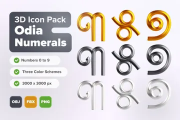 Numerales Odia Paquete de Icon 3D