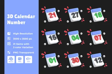 Número da data do calendário Pacote de Icon 3D