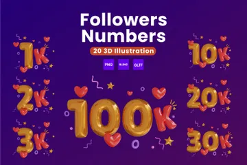Números de seguidores Pacote de Icon 3D