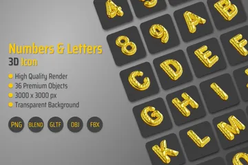 Números e Letras Pacote de Icon 3D