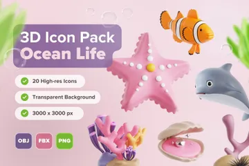海の生物 3D Iconパック