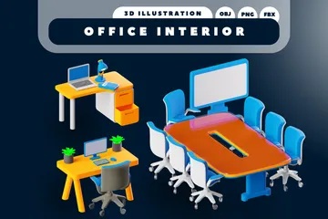 Office Interior 3D Icon Pack
