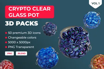 Olla de vidrio transparente Crypto Vol 1 Paquete de Icon 3D