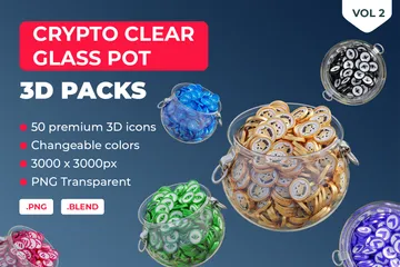 Olla de vidrio transparente Crypto Vol 2 Paquete de Icon 3D
