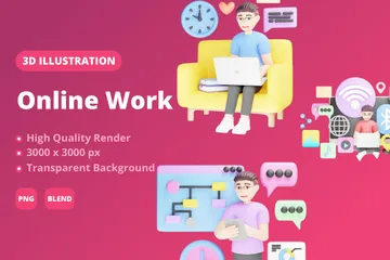 Online-Arbeit 3D Illustration Pack