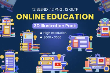Online-Bildung 3D Illustration Pack