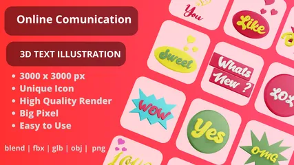 Online Communication Text 3D Icon Pack