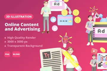 Online Content And Advertising 3D Illustration Pack