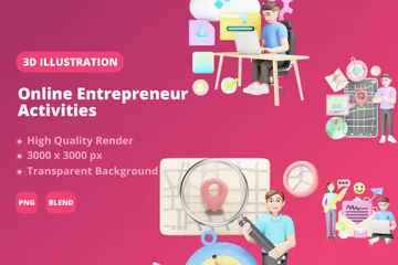 Online Entrepreneur Activities 3D Illustration Pack
