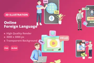 Online Foreign Language 3D Illustration Pack
