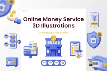 Online-Geldservice Pack 3D Illustration