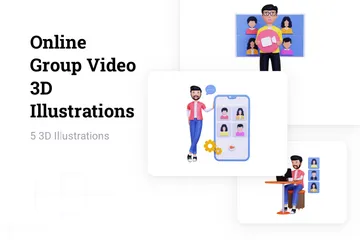 Online Group Video 3D Illustration Pack
