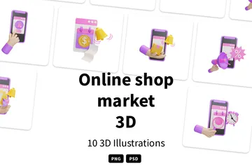 Online-Shop-Markt 3D Illustration Pack