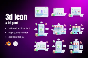 Online-Shop und Shop-Geschäft 3D Icon Pack