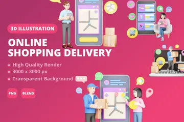 Online Shopping Delivery 3D Illustration Pack
