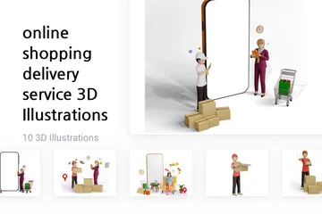 Online Shopping Delivery Service 3D Illustration Pack