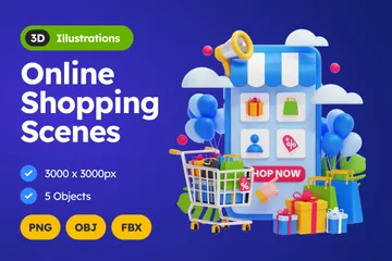 Online Shopping Scenes 3D Illustration Pack