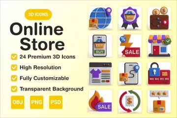 Online Store 3D Icon Pack