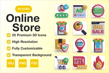 Online Store 3D Icon Pack