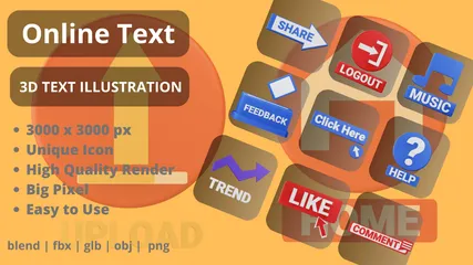 Online Text 3D Icon Pack
