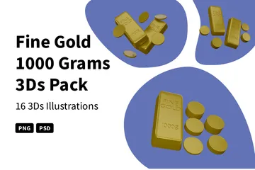 Or fin 1000 grammes Pack 3D Icon