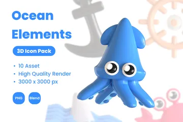 Ozean-Elemente 3D Icon Pack