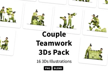 Paar Teamarbeit 3D Illustration Pack