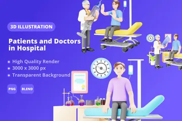 Paciente e médicos no hospital Pacote de Illustration 3D