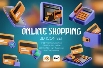 Pagamento de compras on-line Pacote de Icon 3D