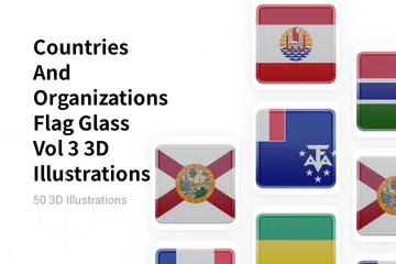 Países e organizações Flag Glass Vol 3 Pacote de Illustration 3D